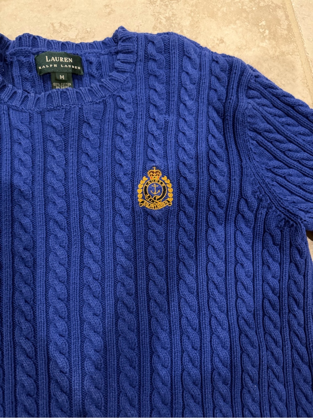 Ralph Lauren Royal Blue Cable Knit Crest Sweater